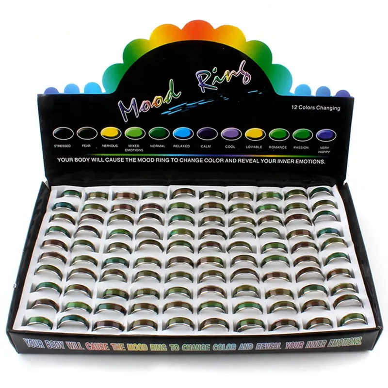 100pcs Wholesale Change Color Mood Rings Temperature Changeable Color Ring in Display box