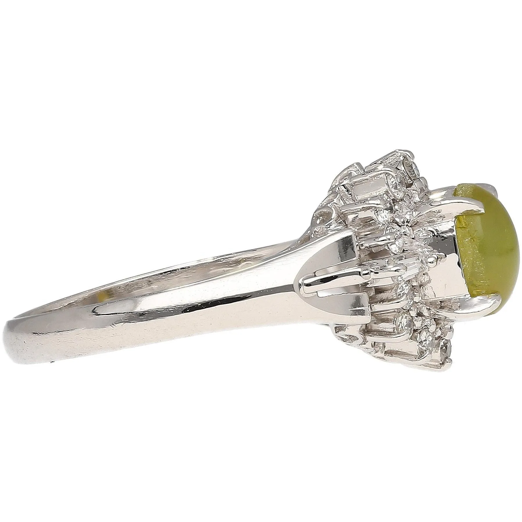 1.04 Carat Green Chrysoberyl Cat's Eye and Diamond Platinum Art Deco Style Ring
