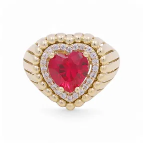 10K Yellow Gold Heart Women's Ring with Red Stone / Size: 7.5 / Weight: 3.9 GR / DPWR0HR-6