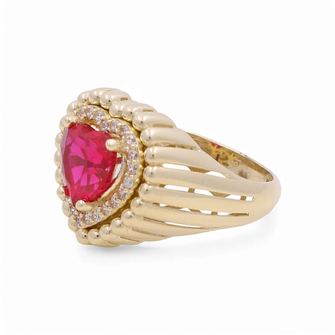 10K Yellow Gold Heart Women's Ring with Red Stone / Size: 7.5 / Weight: 3.9 GR / DPWR0HR-6