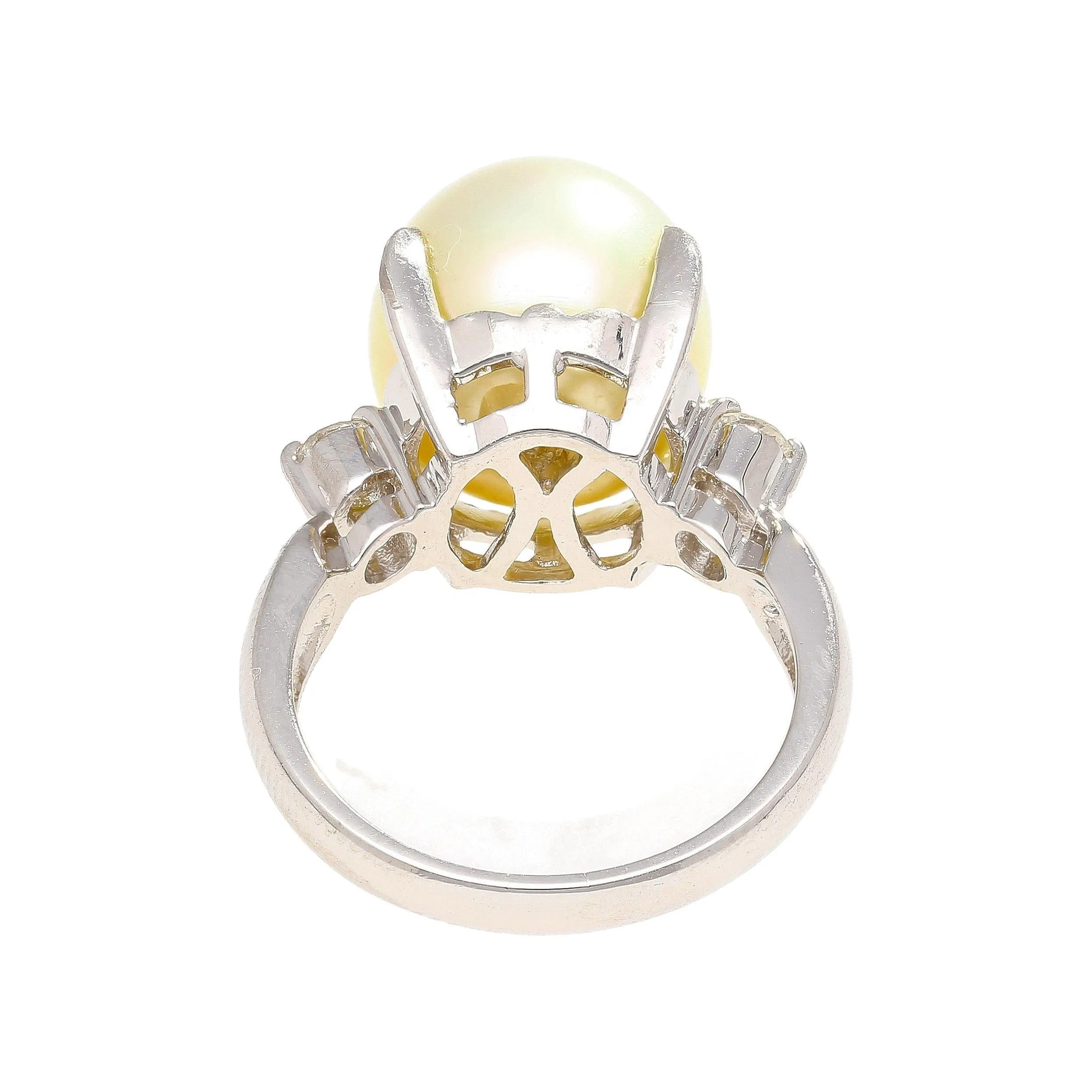 12.5mm South Sea Pearl and Diamond Platinum Three Stone Ring