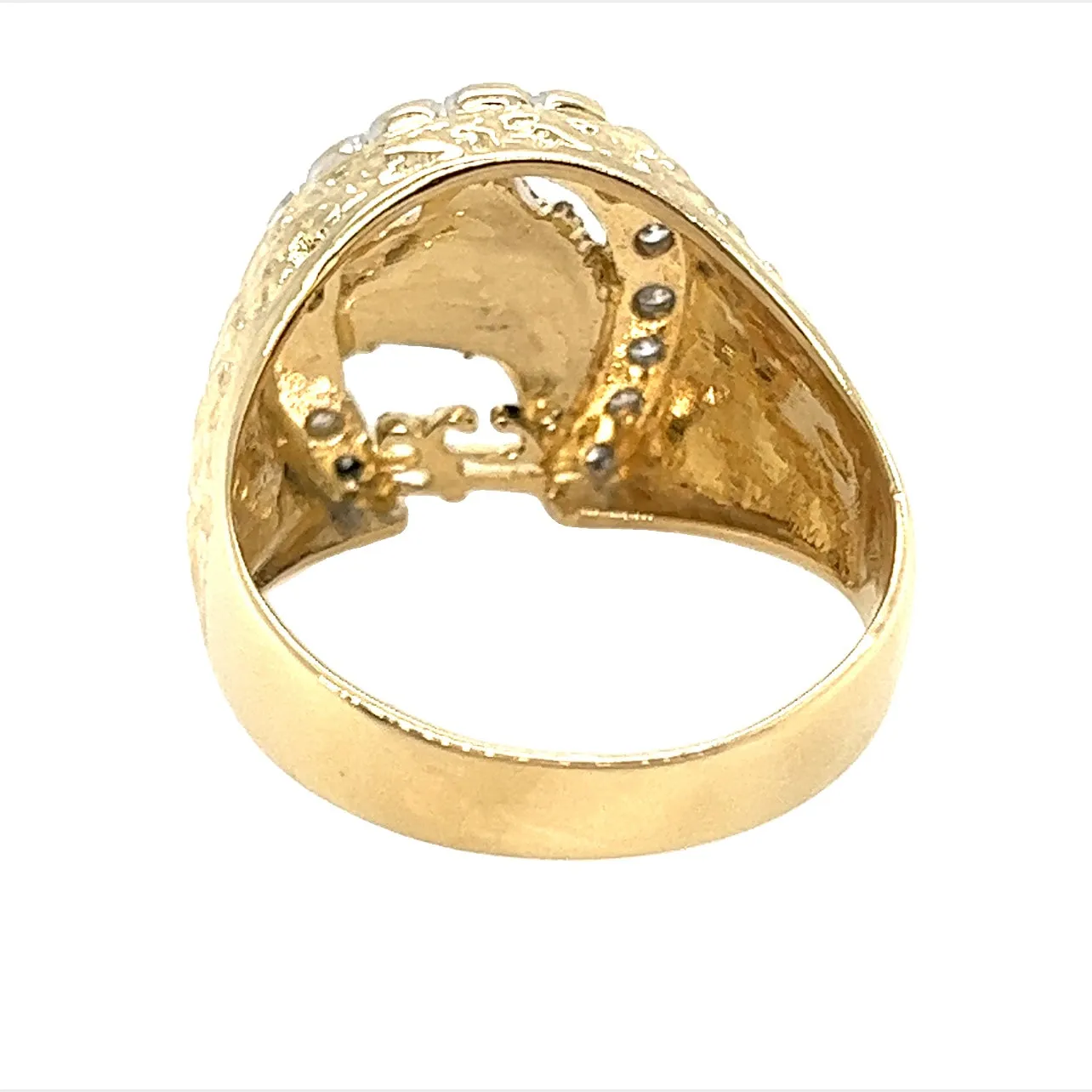 14ct Yellow Gold Diamond set Horseshoe and Horse Head Ring