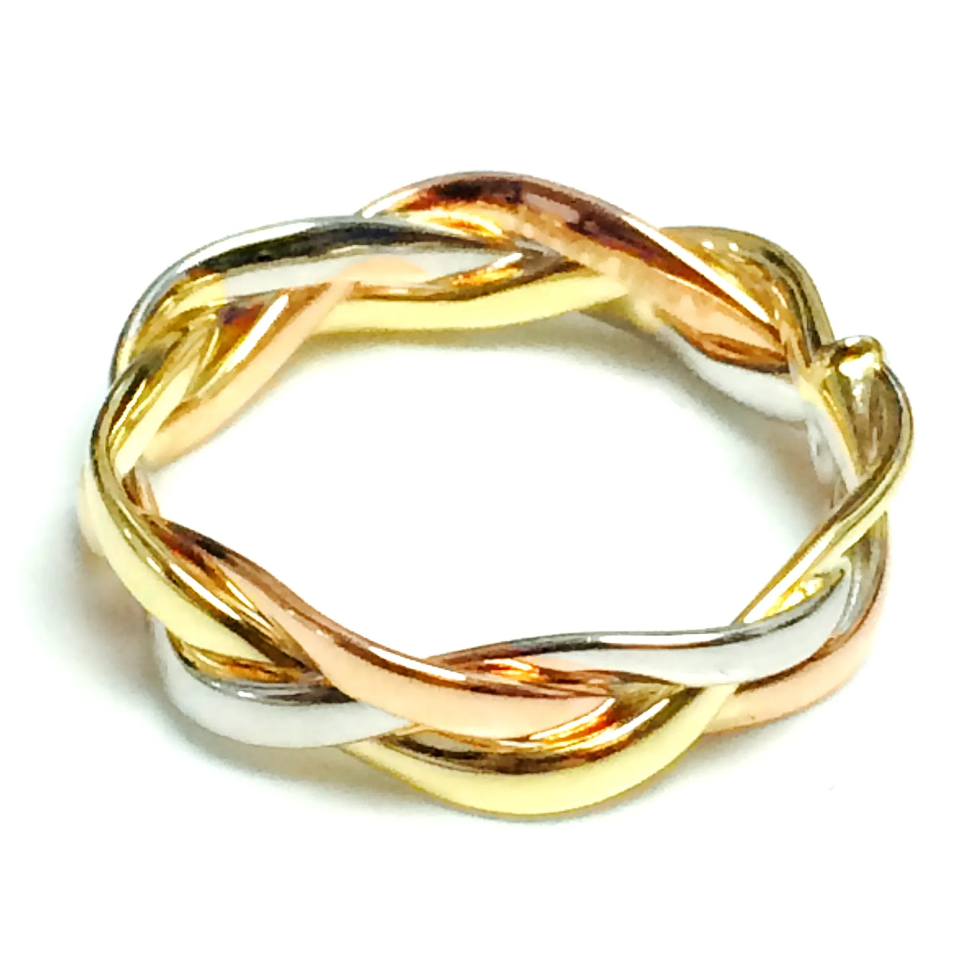 14K Tri-Color Gold Intertwined Braided Ring, 5mm
