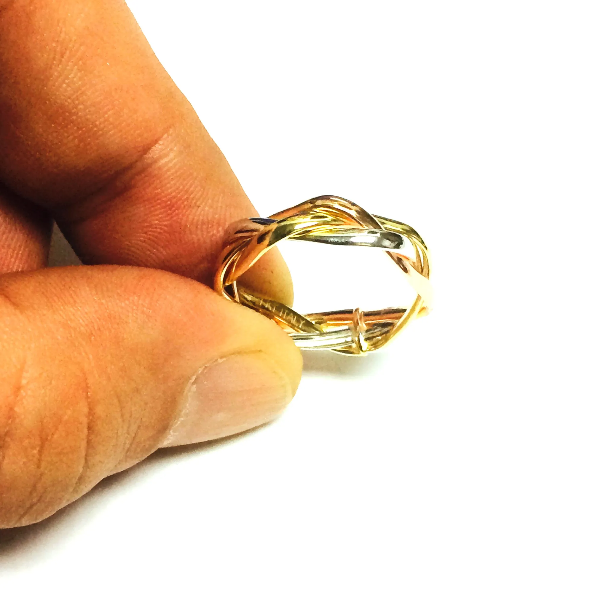 14K Tri-Color Gold Intertwined Braided Ring, 5mm