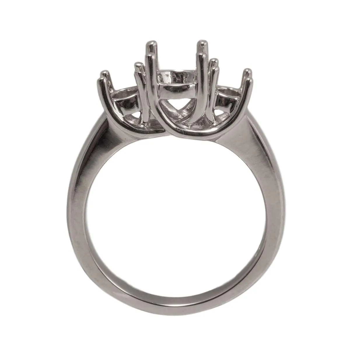 14K White 3-Stone Criss-Cross Ring Mountings- Round 6.5mm Center Stone with Two 3.5mm Round Sides