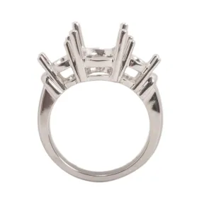 14K White 3-Stone Oval Ring Mounting-11mm x 9mm Center Stone With Two 7mm x 5mm Oval Sides