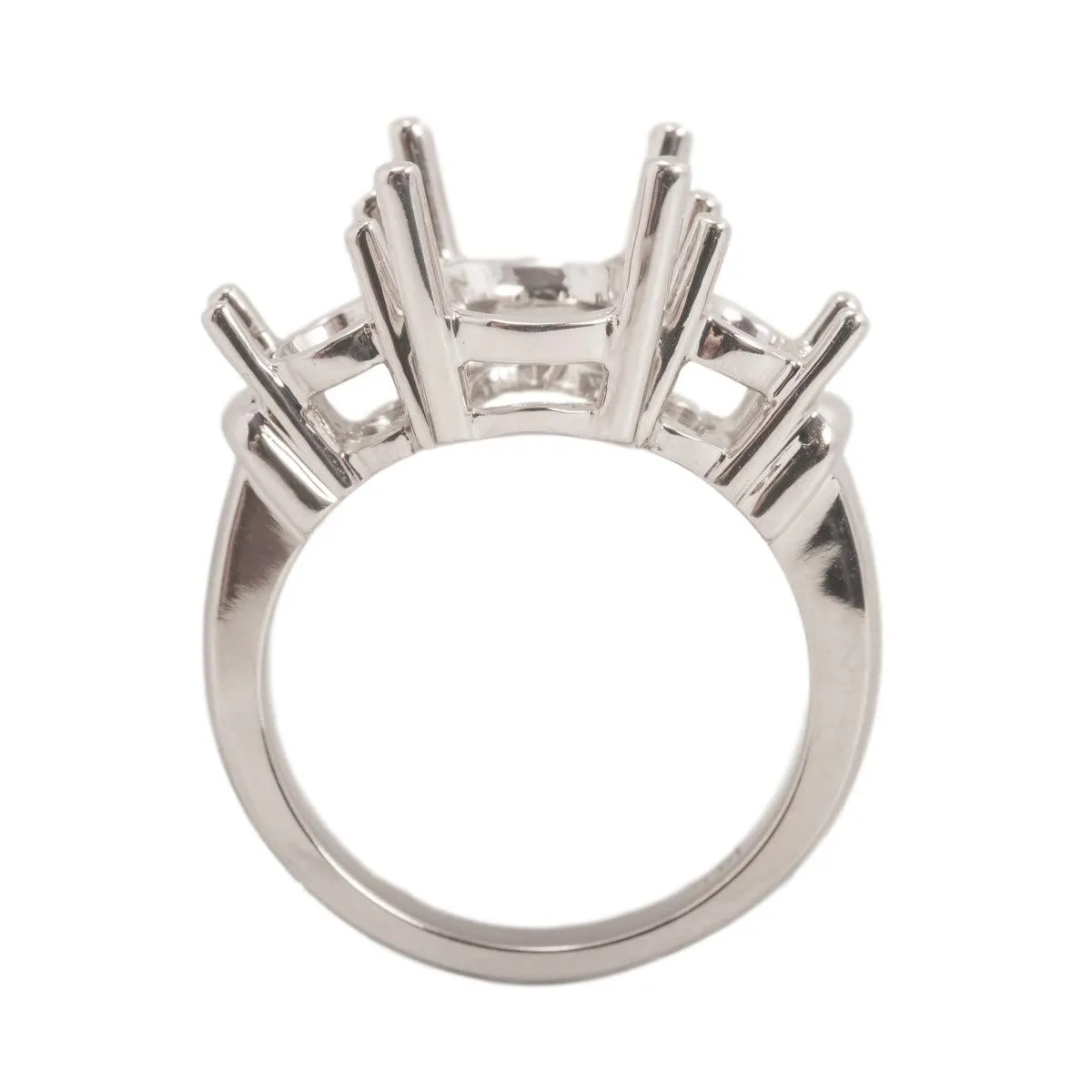 14K White 3-Stone Oval Ring Mounting-11mm x 9mm Center Stone With Two 7mm x 5mm Oval Sides