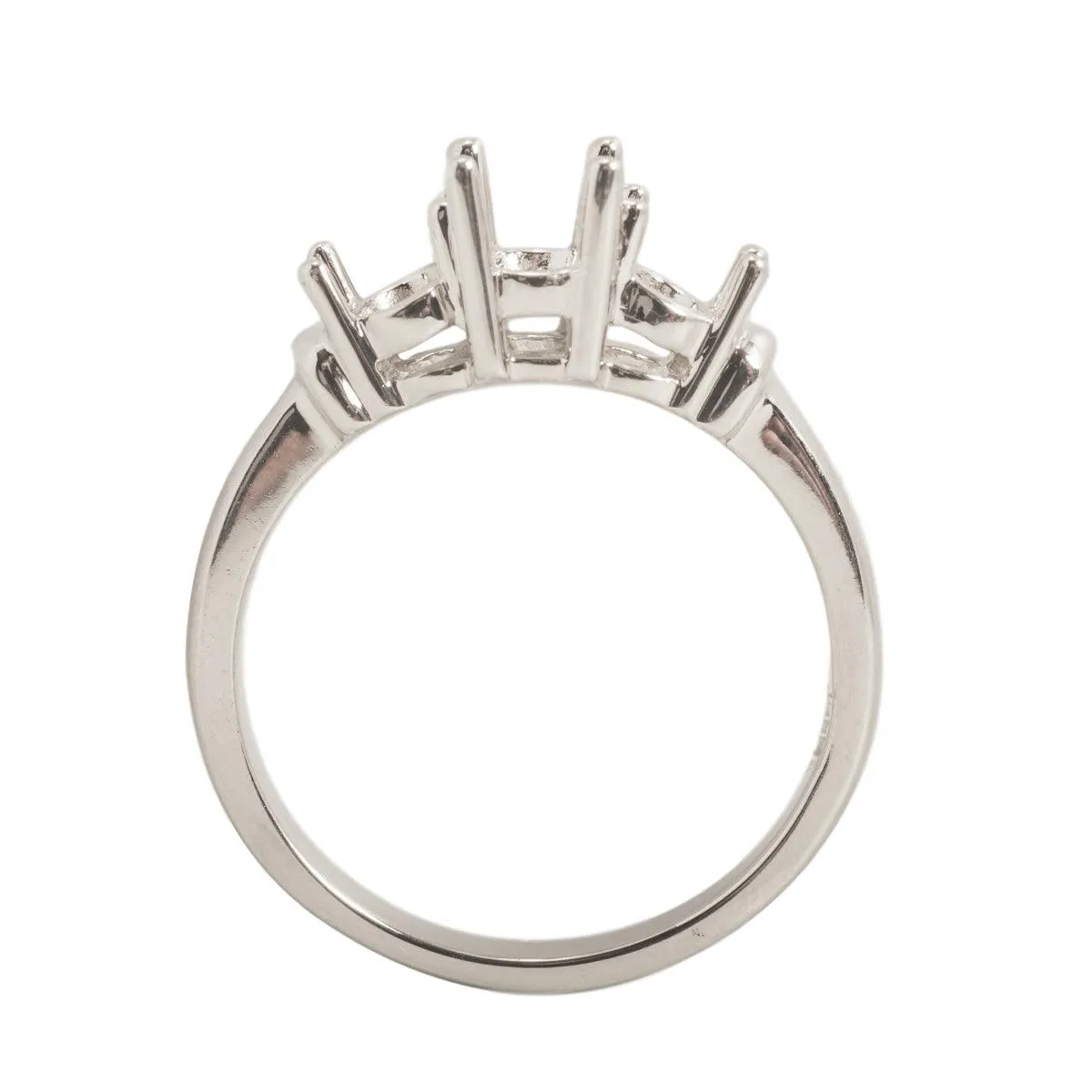 14K White 3-Stone Oval Ring Mounting-6.5mm x 4.5mm Center Stone With Two 5mm x 4mm Oval Sides