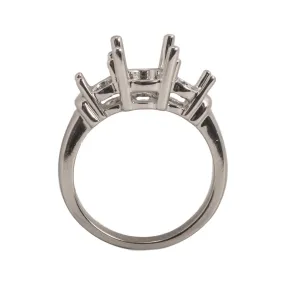 14K White 3-Stone Oval Ring Mounting-8mm x 6mm Center Stone With Two 5mm x 4mm Oval Sides