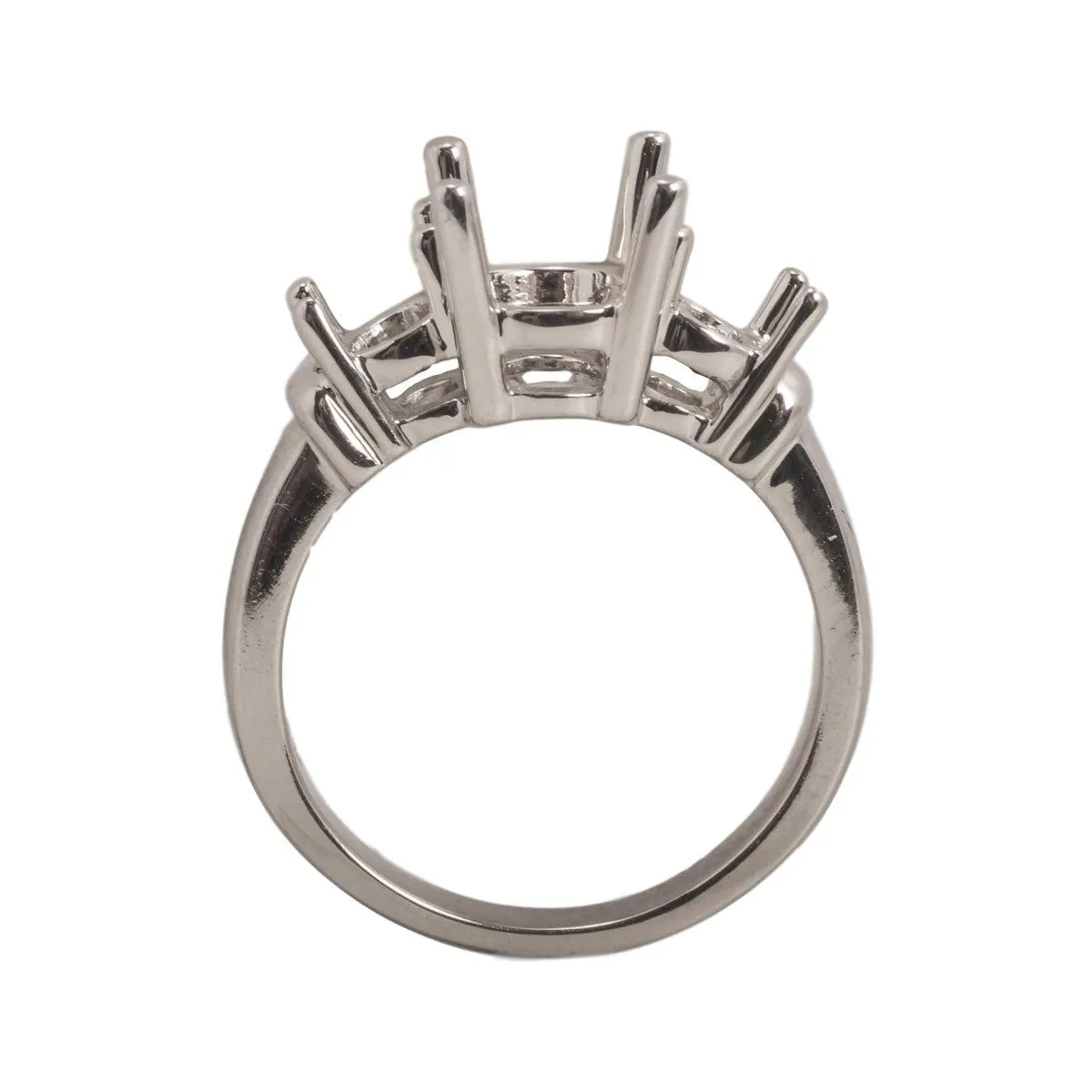 14K White 3-Stone Oval Ring Mounting-8mm x 6mm Center Stone With Two 5mm x 4mm Oval Sides