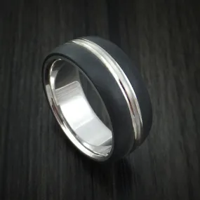 14K White Gold with Carbon Fiber Custom Made Men's Band