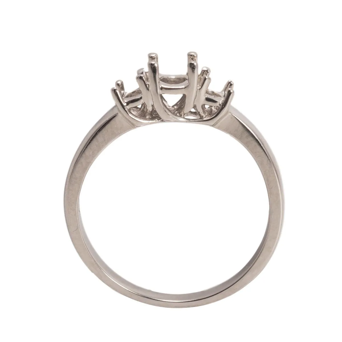 14K White Round 3-Stone Criss-Cross Ring Mountings-Round 4mm Center Stone with Two 3mm Round Sides