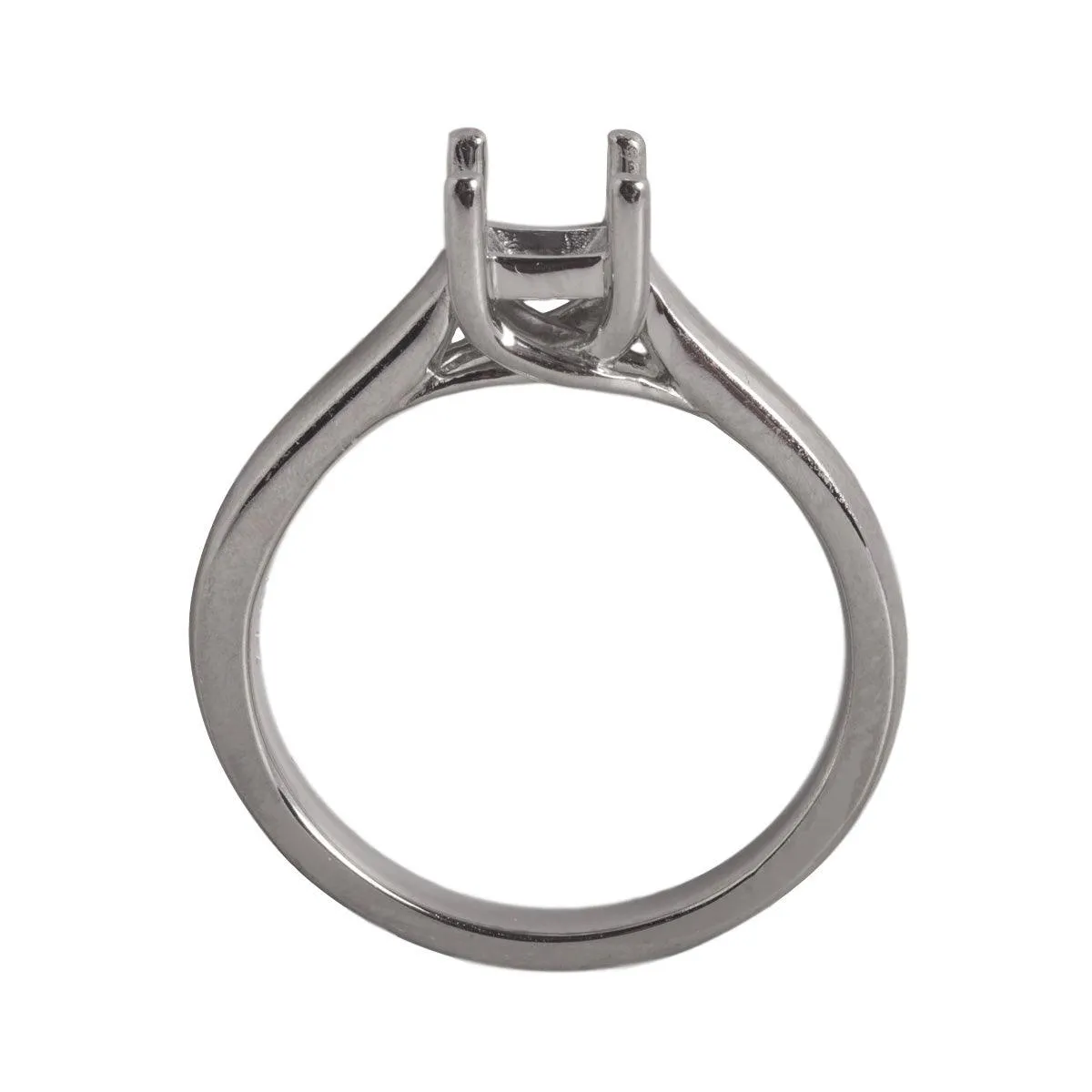 14K White Square Solitaire Criss-Cross Ring Mounting-5 x 5mm Center Stone