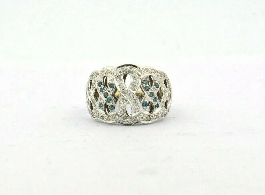 14KW 0.61CTTW Blue and White Diamond Cross Cross Fashion Ring SI2-I1 7.1G Sz8