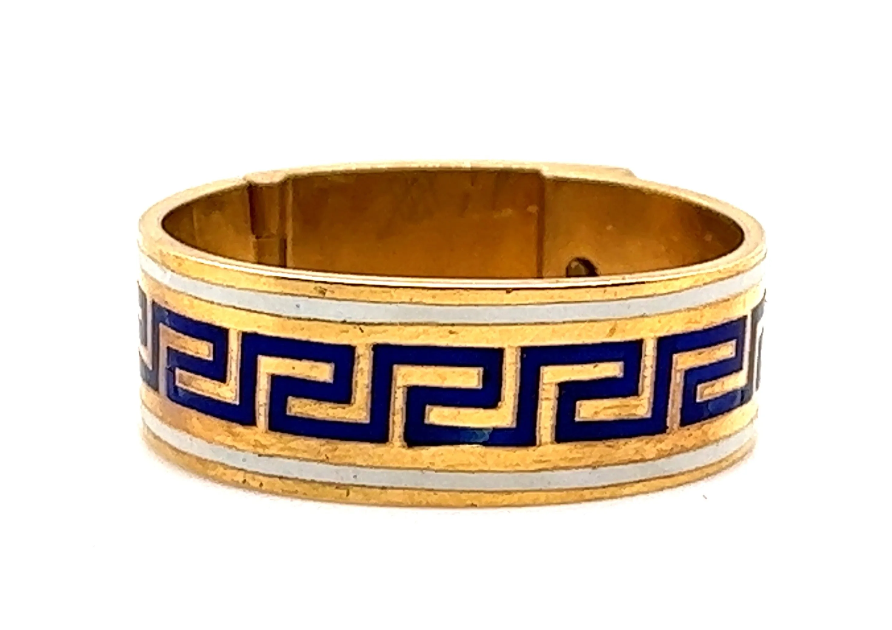 18ct Yellow Gold Hinged Oval Ring with Blue & White Enamel