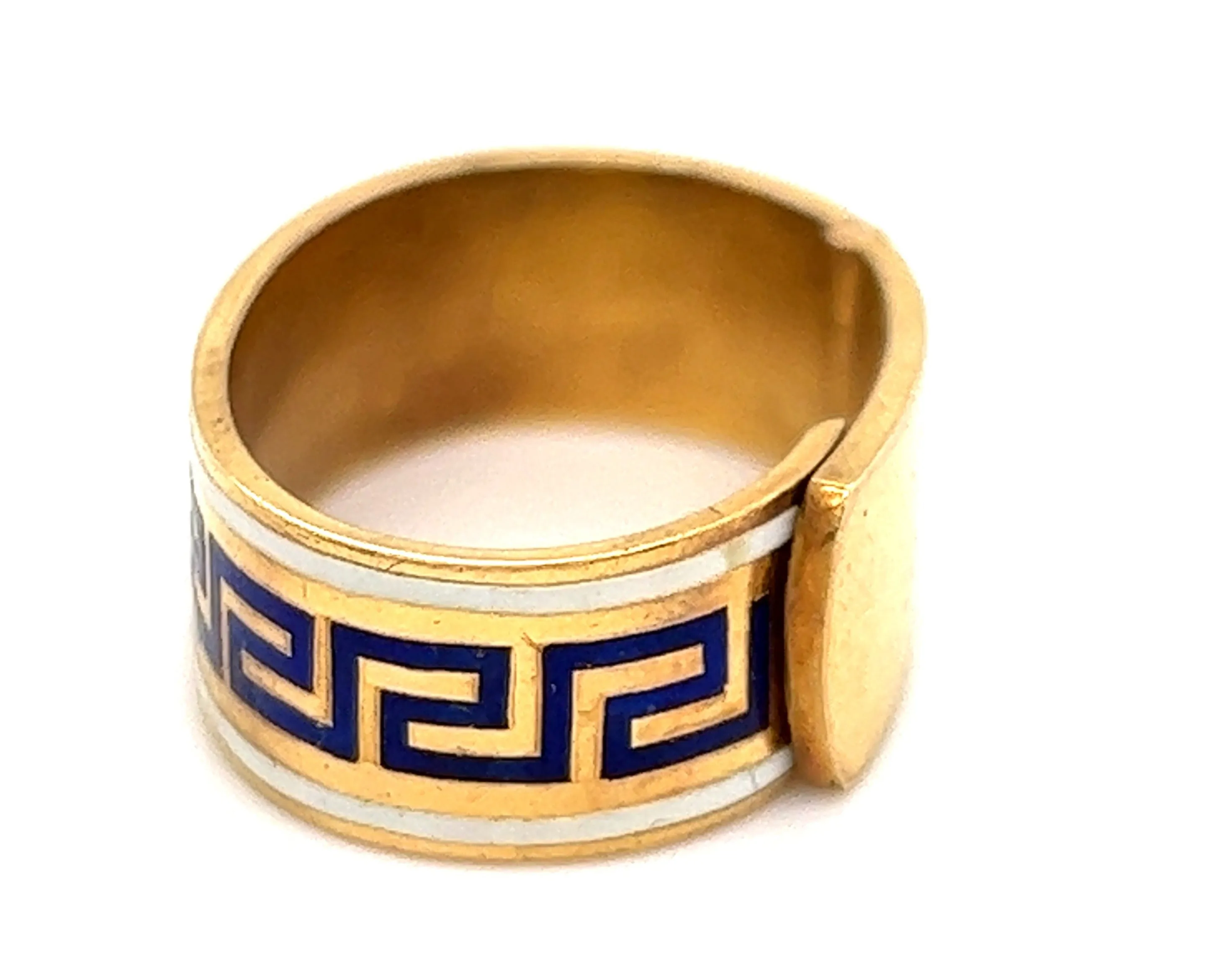 18ct Yellow Gold Hinged Oval Ring with Blue & White Enamel