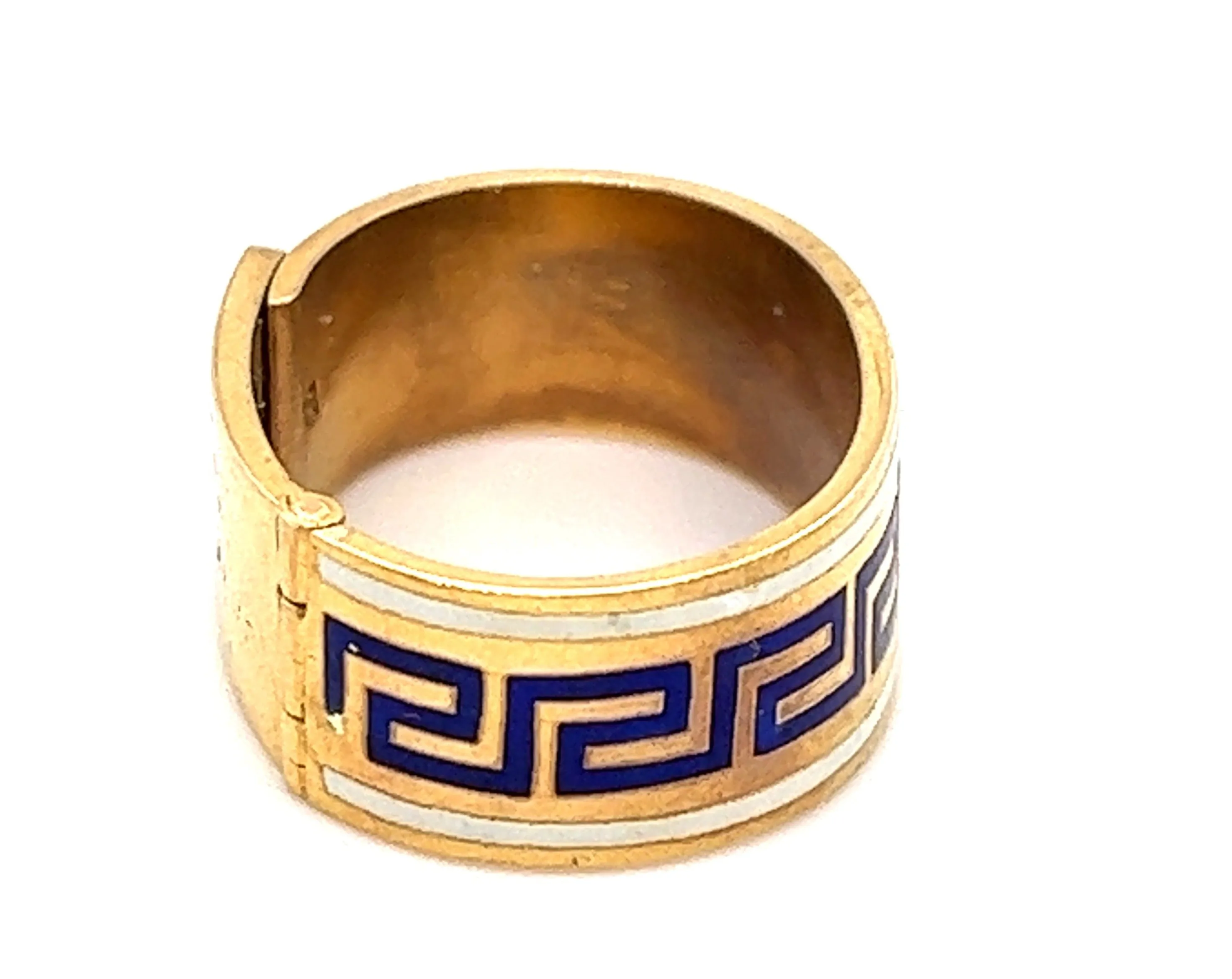 18ct Yellow Gold Hinged Oval Ring with Blue & White Enamel