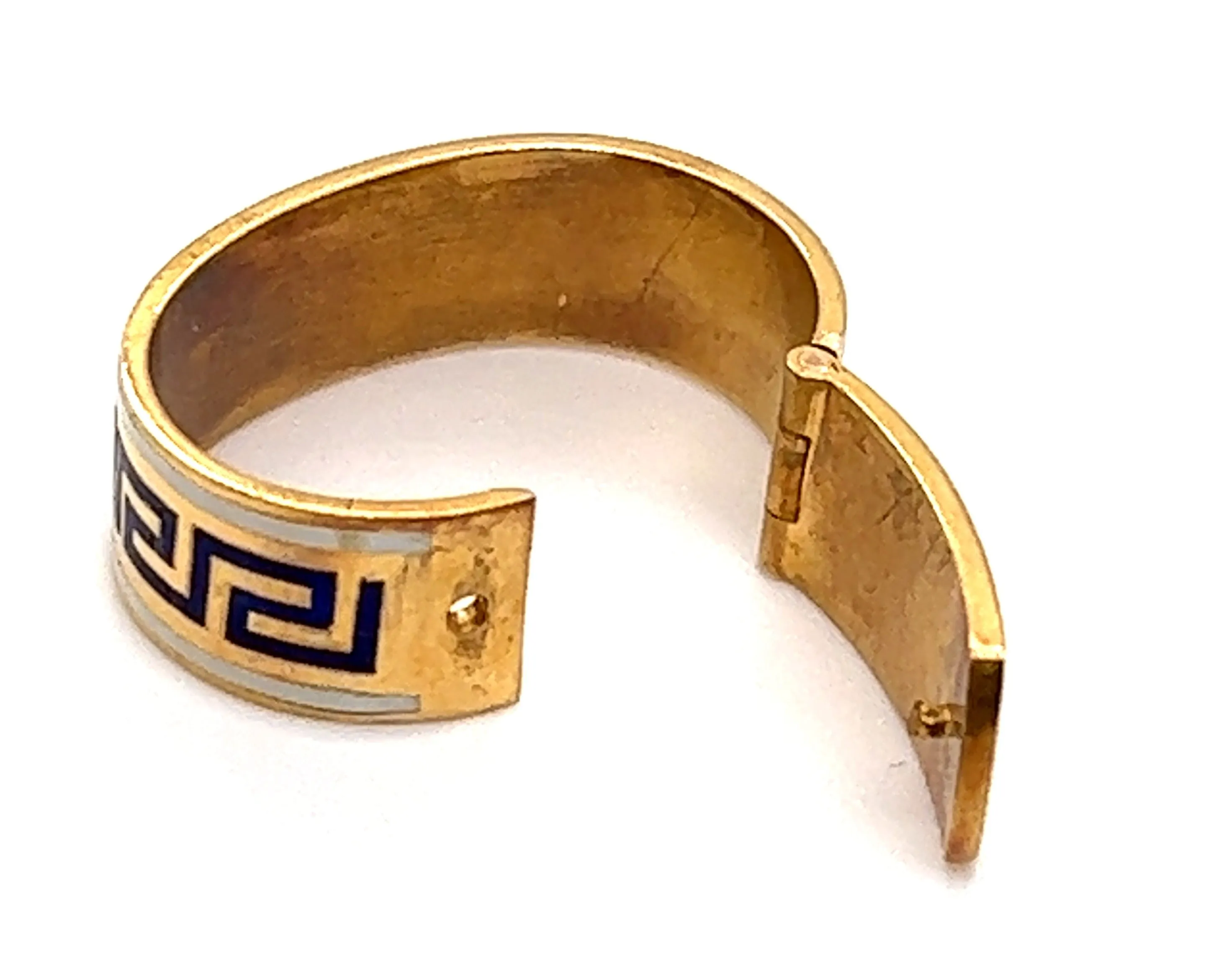18ct Yellow Gold Hinged Oval Ring with Blue & White Enamel