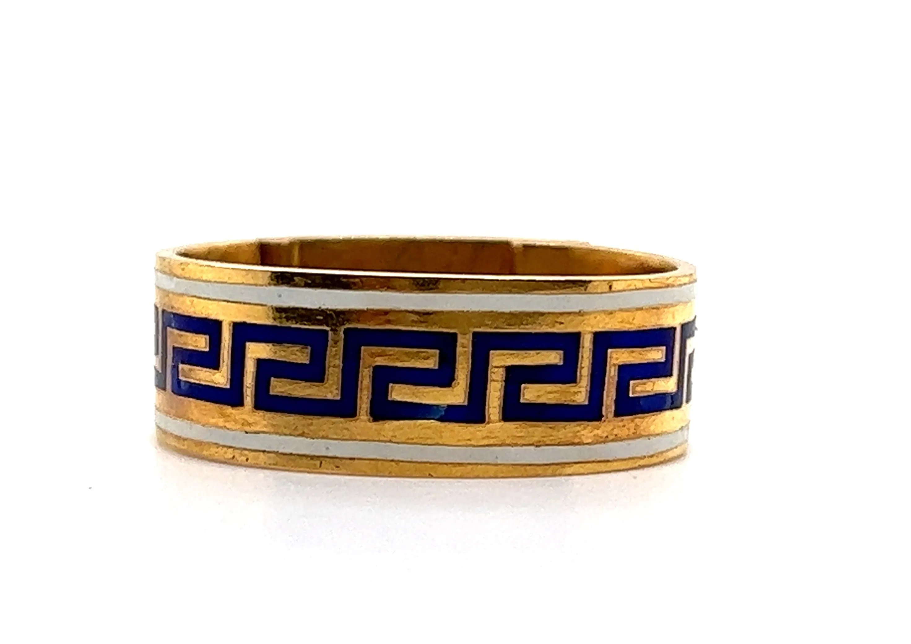 18ct Yellow Gold Hinged Oval Ring with Blue & White Enamel