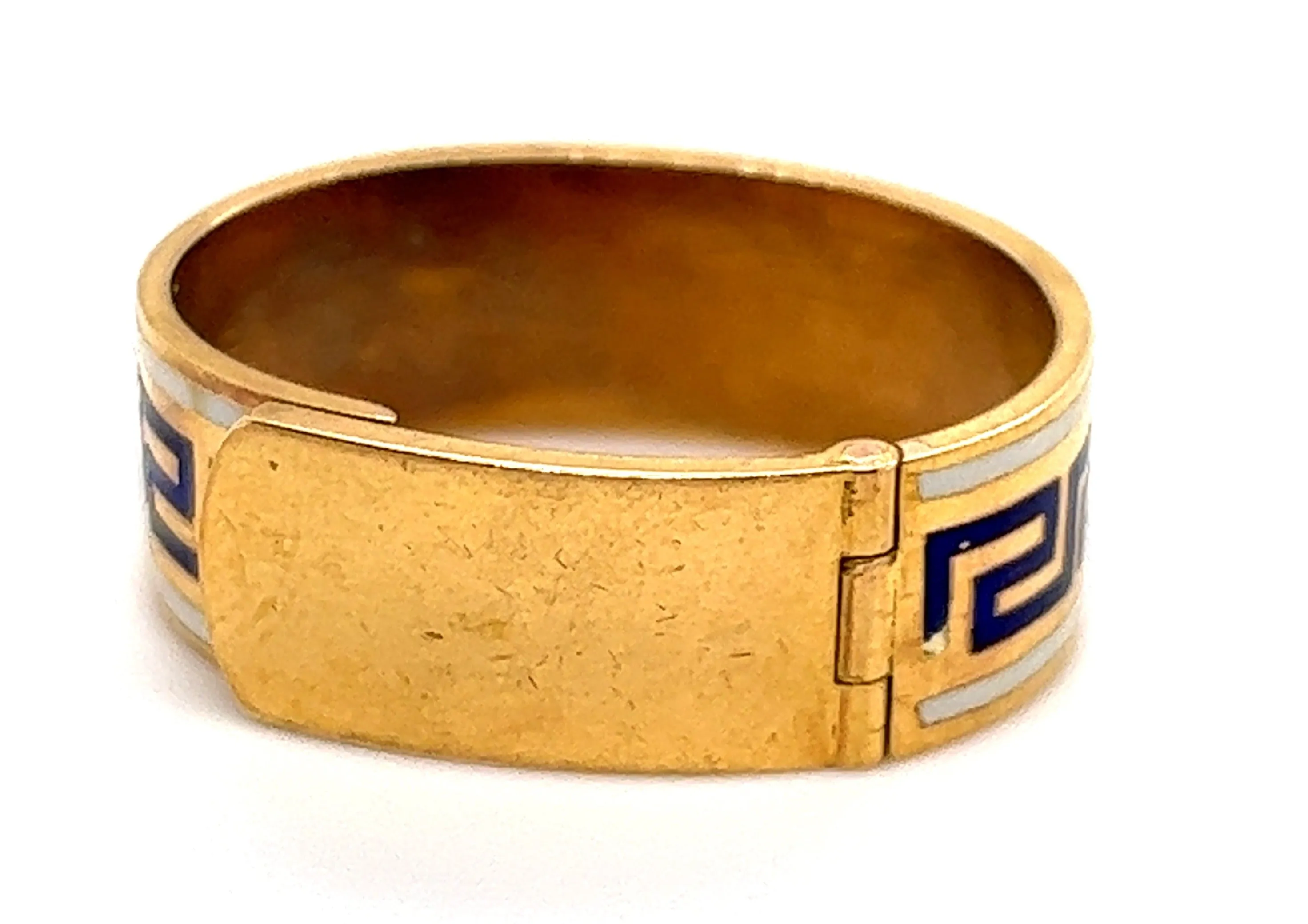 18ct Yellow Gold Hinged Oval Ring with Blue & White Enamel