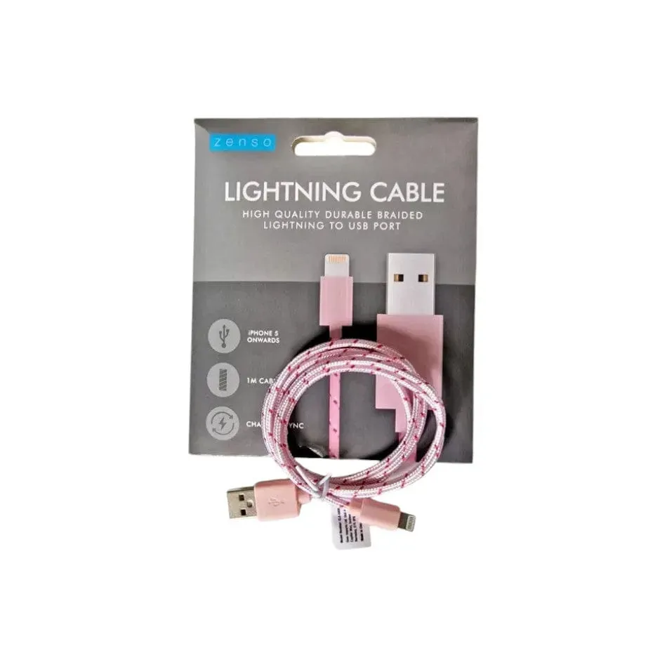 1m USB Cable Fast Charging IPhone Charger Data Sync - Braided - Choice Of Colour
