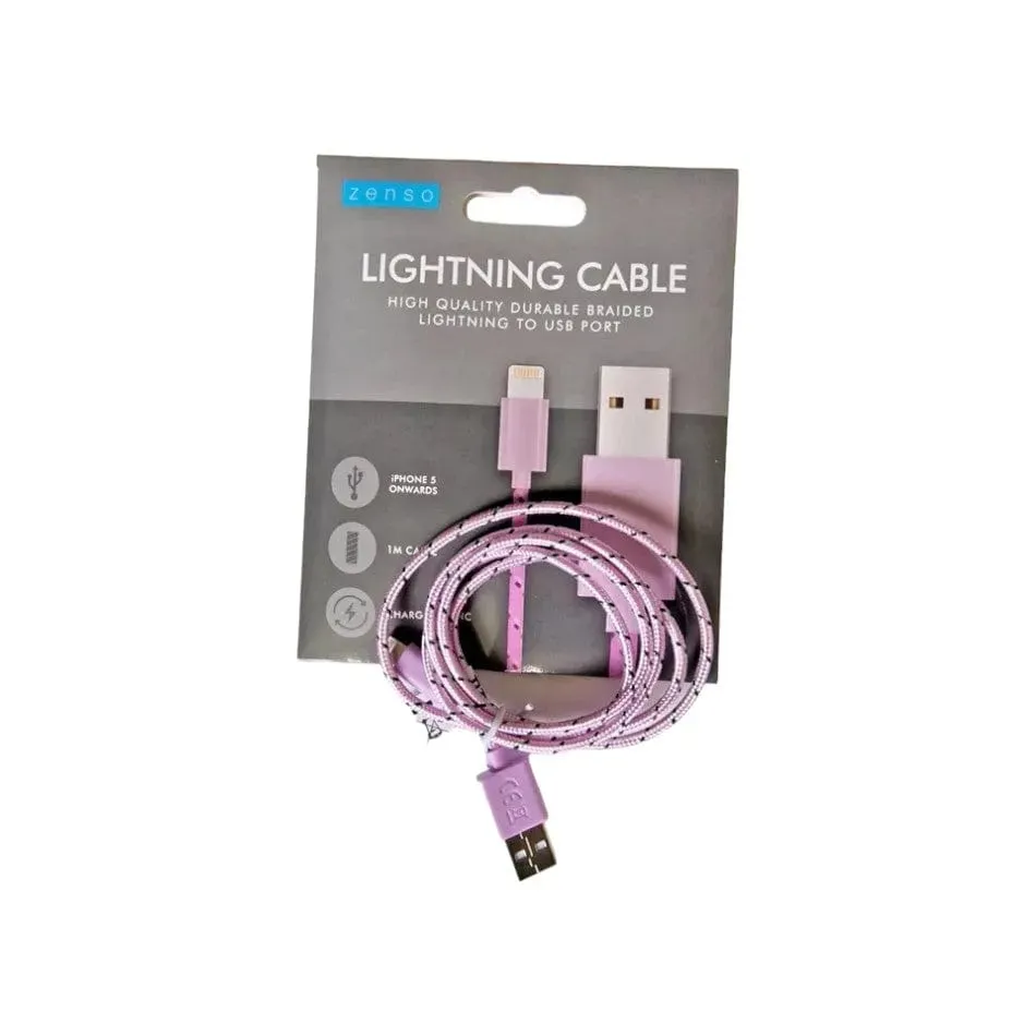 1m USB Cable Fast Charging IPhone Charger Data Sync - Braided - Choice Of Colour