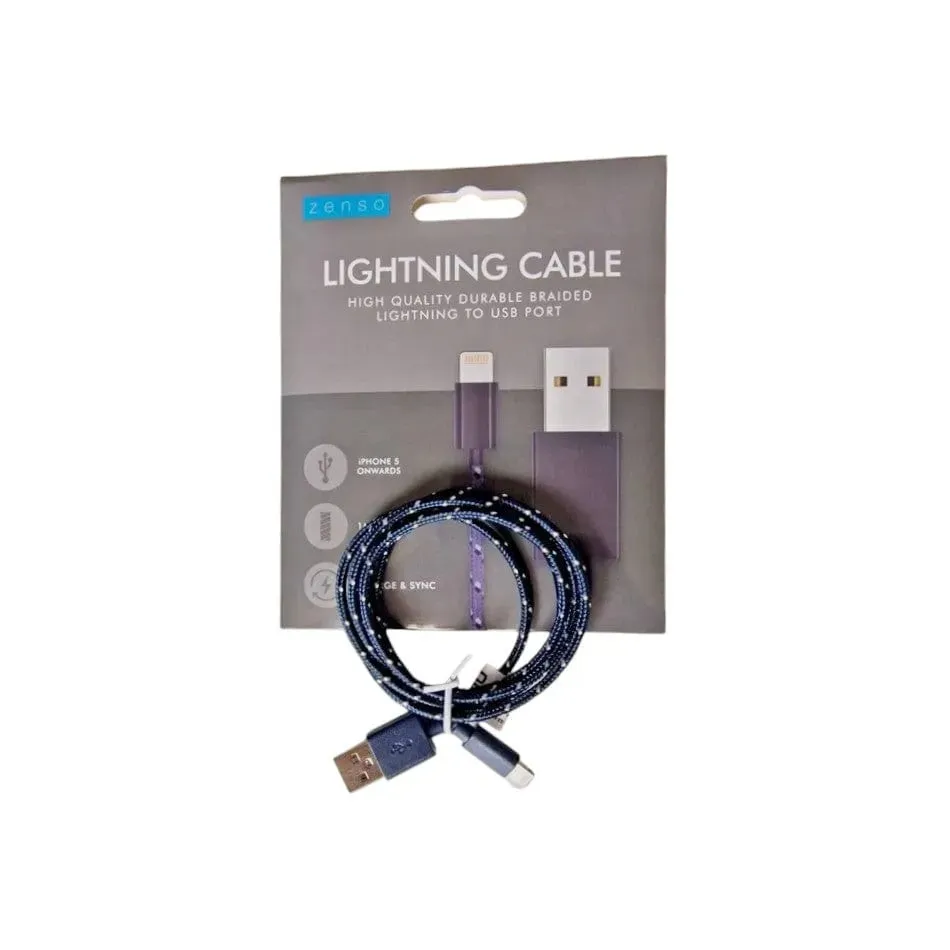 1m USB Cable Fast Charging IPhone Charger Data Sync - Braided - Choice Of Colour