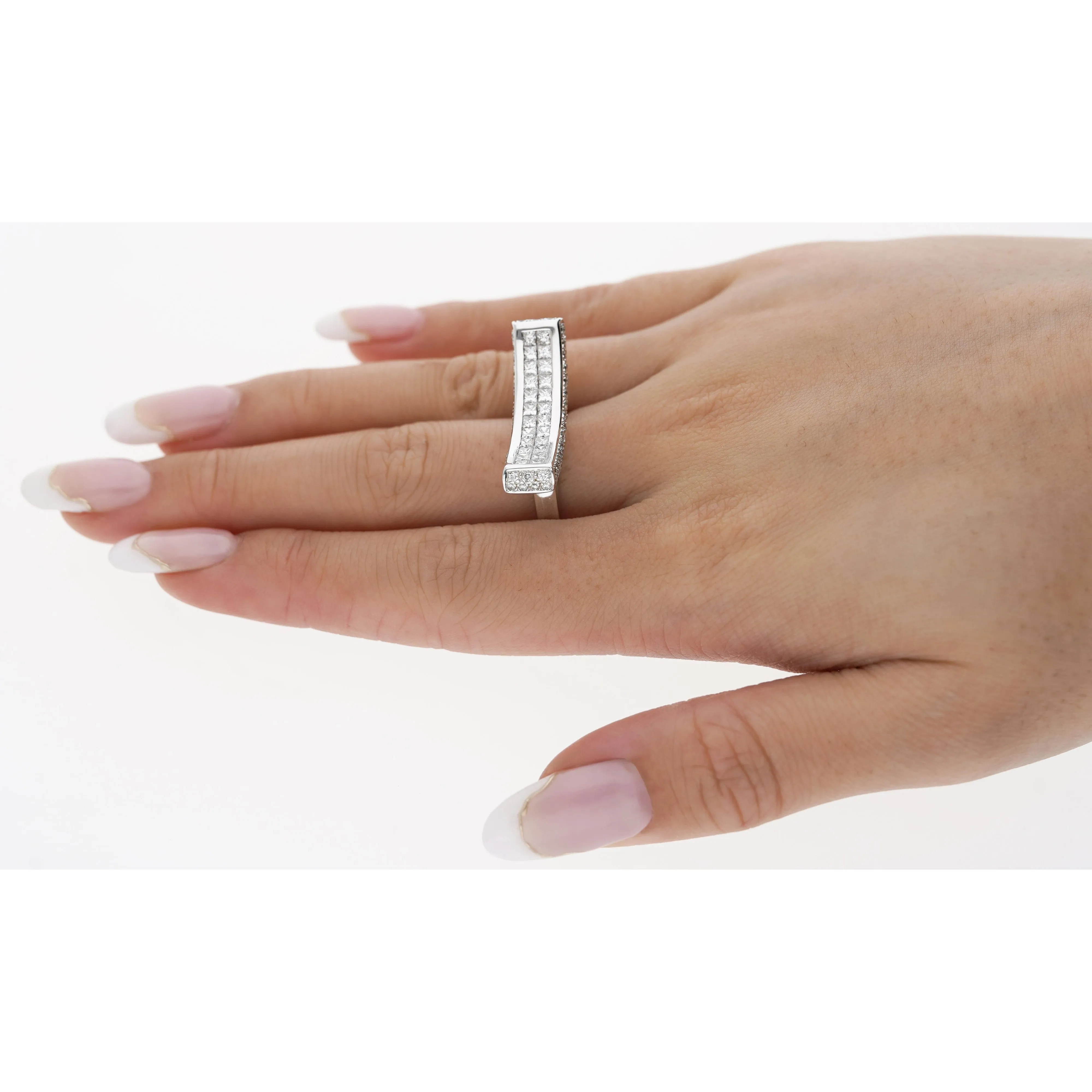 2 Carat Princess Cut Diamond Encrusted Curved Top Overlap Ring in 18K