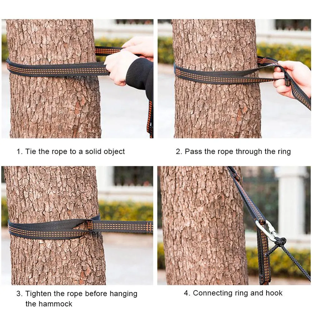 2 Pcs/Set Hammock Straps Special Reinforced Polyester Straps 5 Ring High Load-Bearing Barbed Black Outdoor Hammock straps
