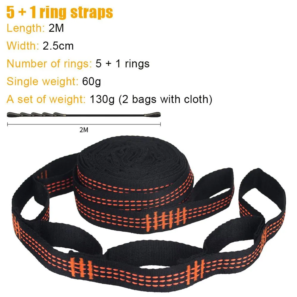 2 Pcs/Set Hammock Straps Special Reinforced Polyester Straps 5 Ring High Load-Bearing Barbed Black Outdoor Hammock straps