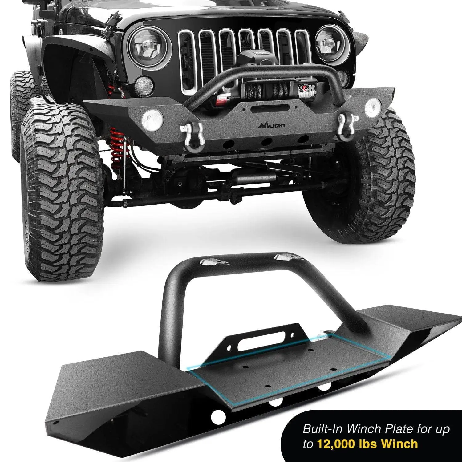 2007-2018 Jeep Wrangler JK/JKU Front Bumper Rock Crawler Fog Lights Hole Winch Plate