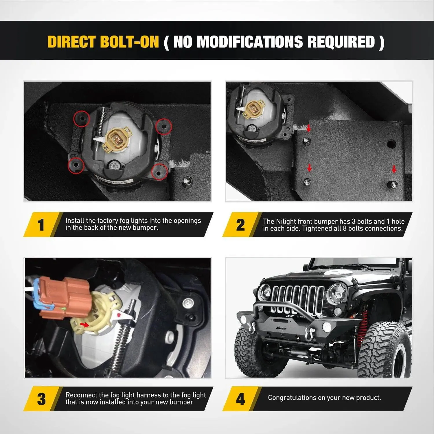 2007-2018 Jeep Wrangler JK/JKU Front Bumper Rock Crawler Fog Lights Hole Winch Plate