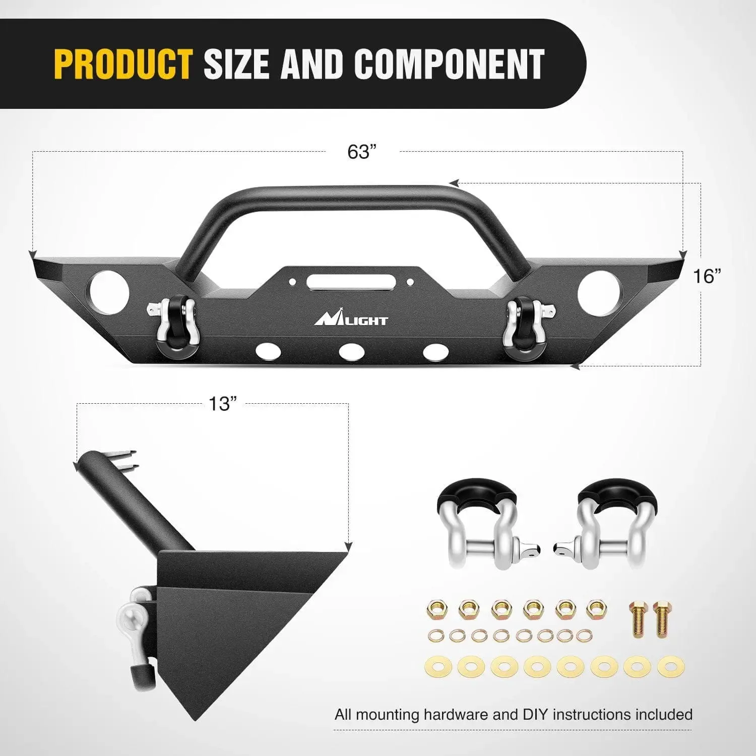 2007-2018 Jeep Wrangler JK/JKU Front Bumper Rock Crawler Fog Lights Hole Winch Plate