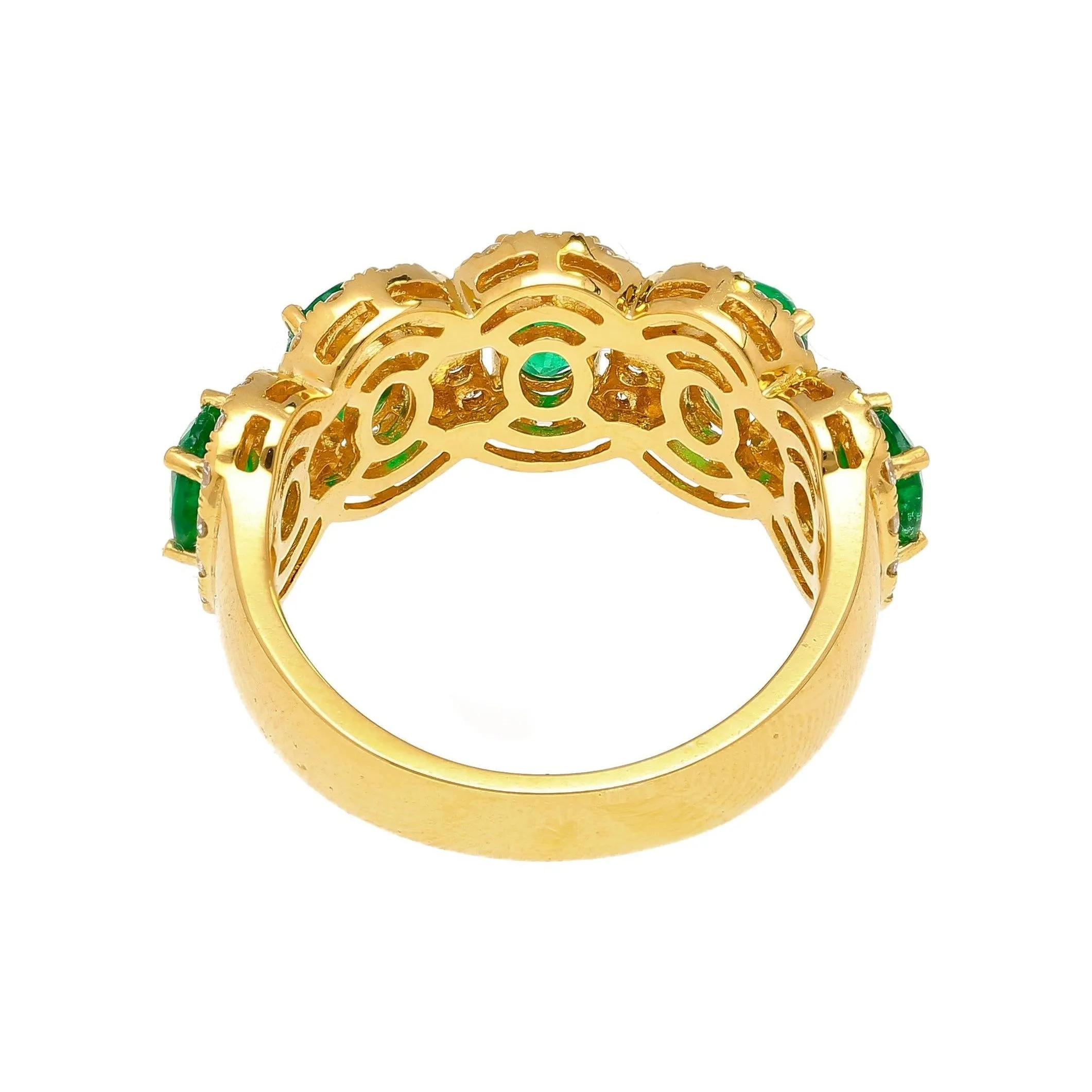 2.11 Carat Oval Cut Emerald and Diamond Wedding Band in 18K Gold
