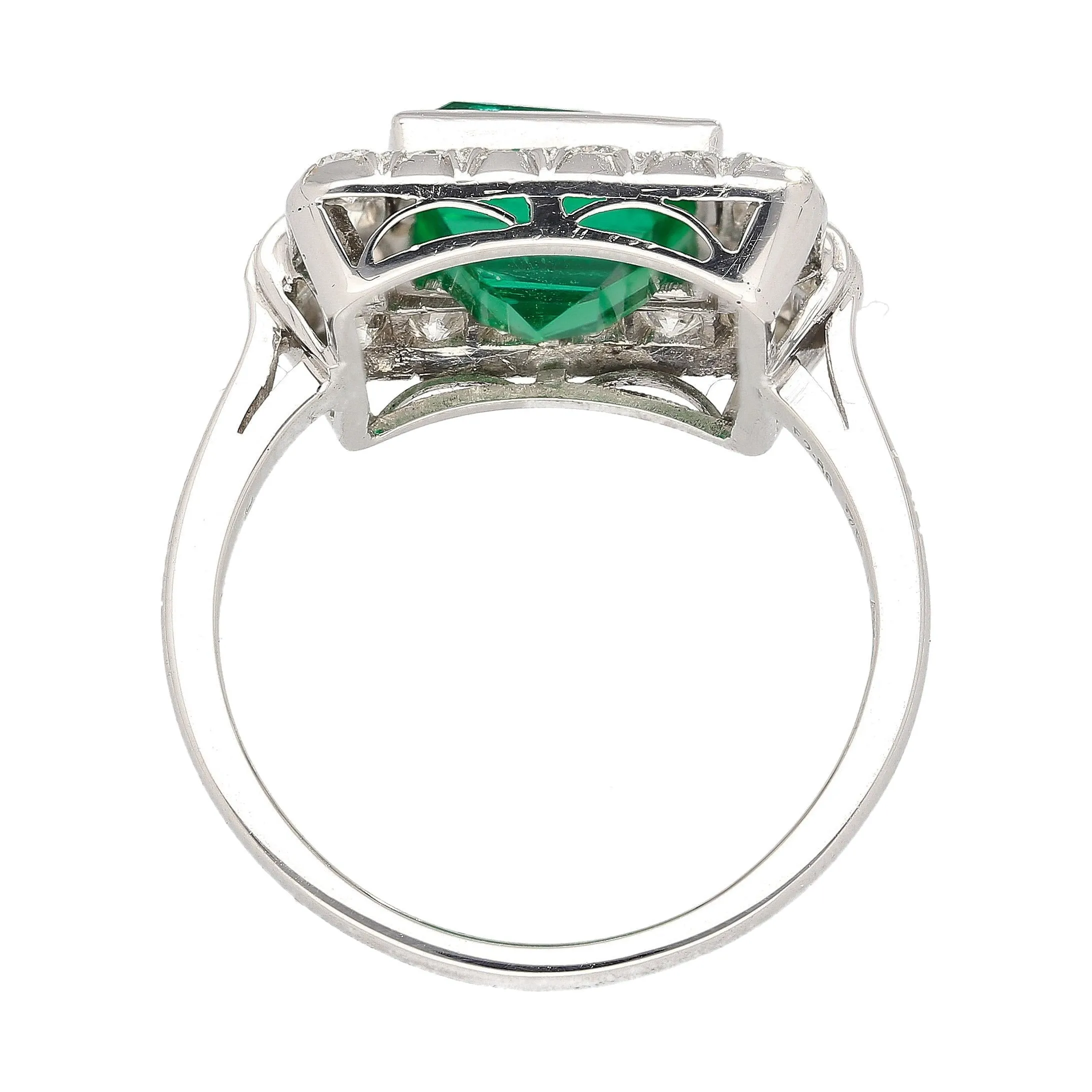 2.86 Carat Afghan-Chinese Minor Oil Emerald & Diamond Halo Ring in 18K Gold