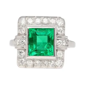2.86 Carat Afghan-Chinese Minor Oil Emerald & Diamond Halo Ring in 18K Gold
