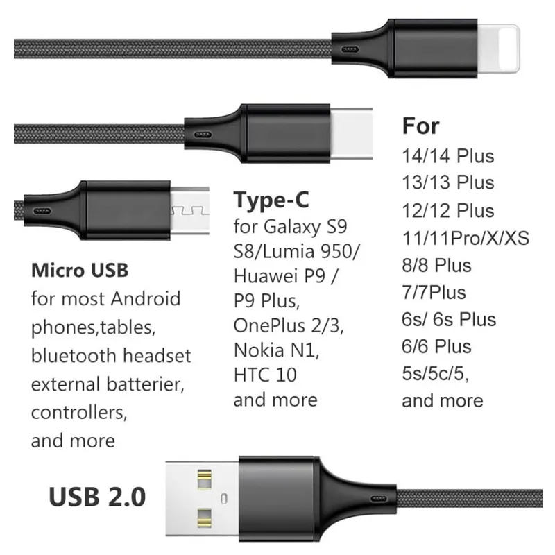 3-In-1 Multifunctional High-Speed Charging Datd Cable A1-3