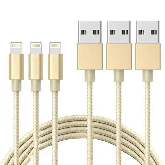 3-Pack: 10 Foot Braided Lightning Cables