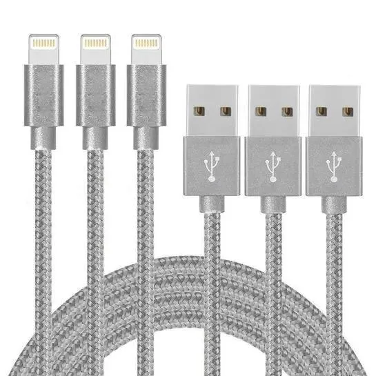 3-Pack: 10 Foot Braided Lightning Cables