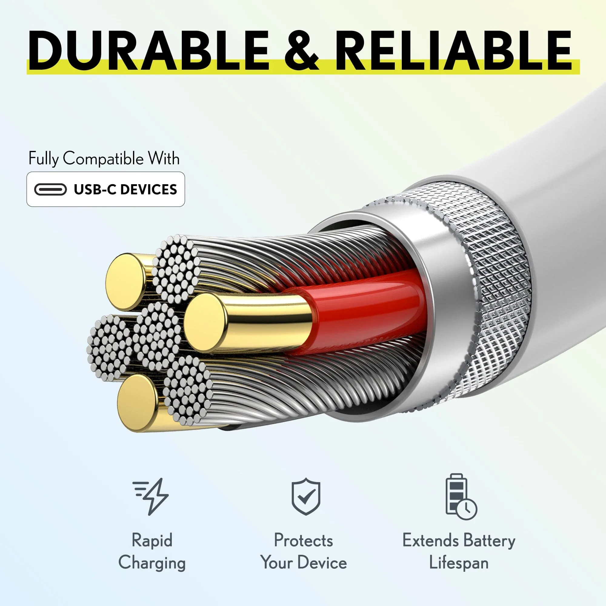3-Pack: Overtime USB-C to USB-C Charging Cable
