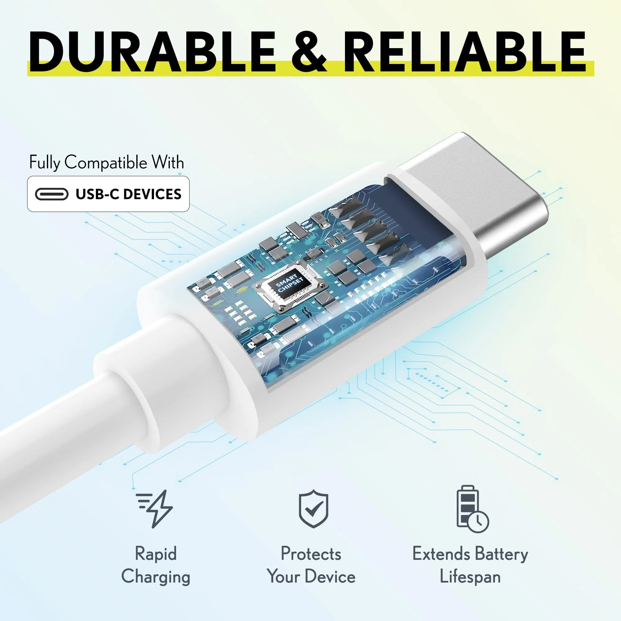 3-Pack: Overtime USB-C to USB-C Charging Cable