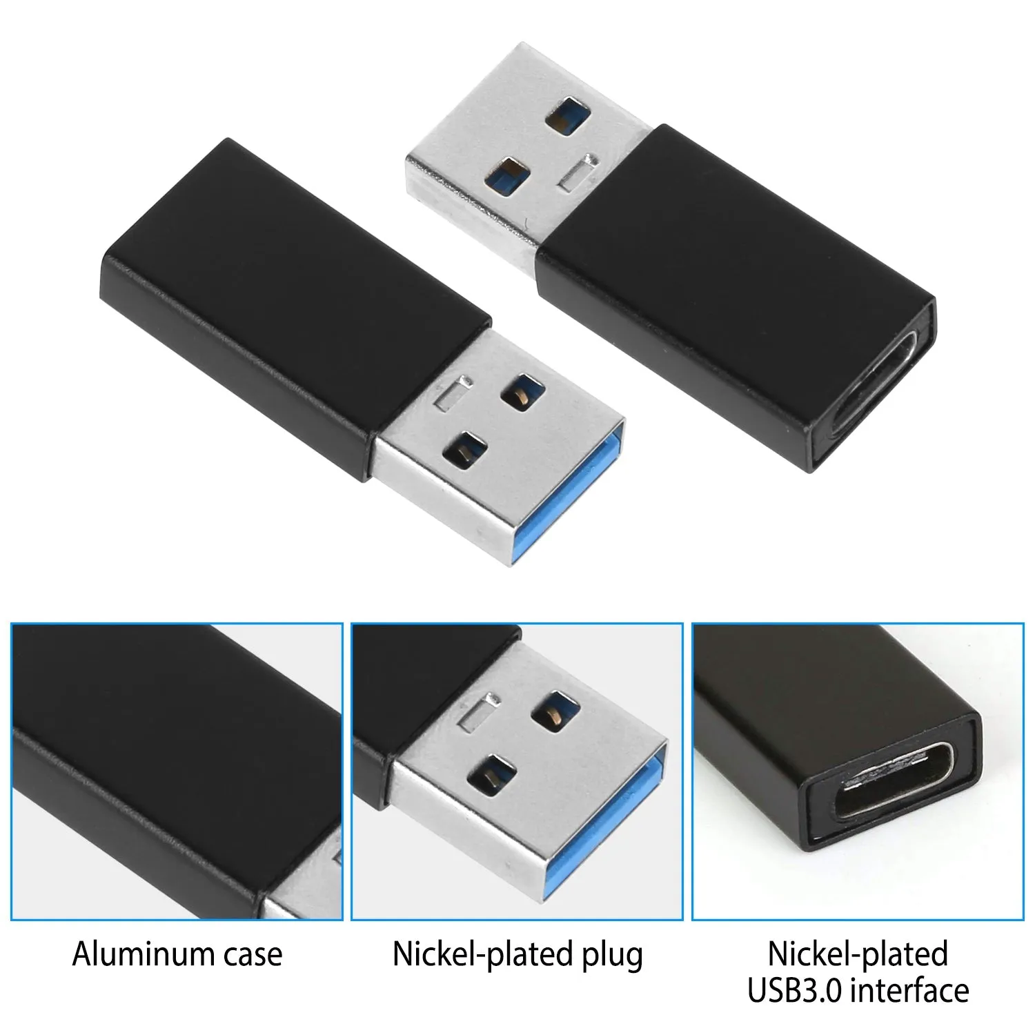 3-Packs: USB Type-C Male to USB A 3.0 OTG Male Port Converter