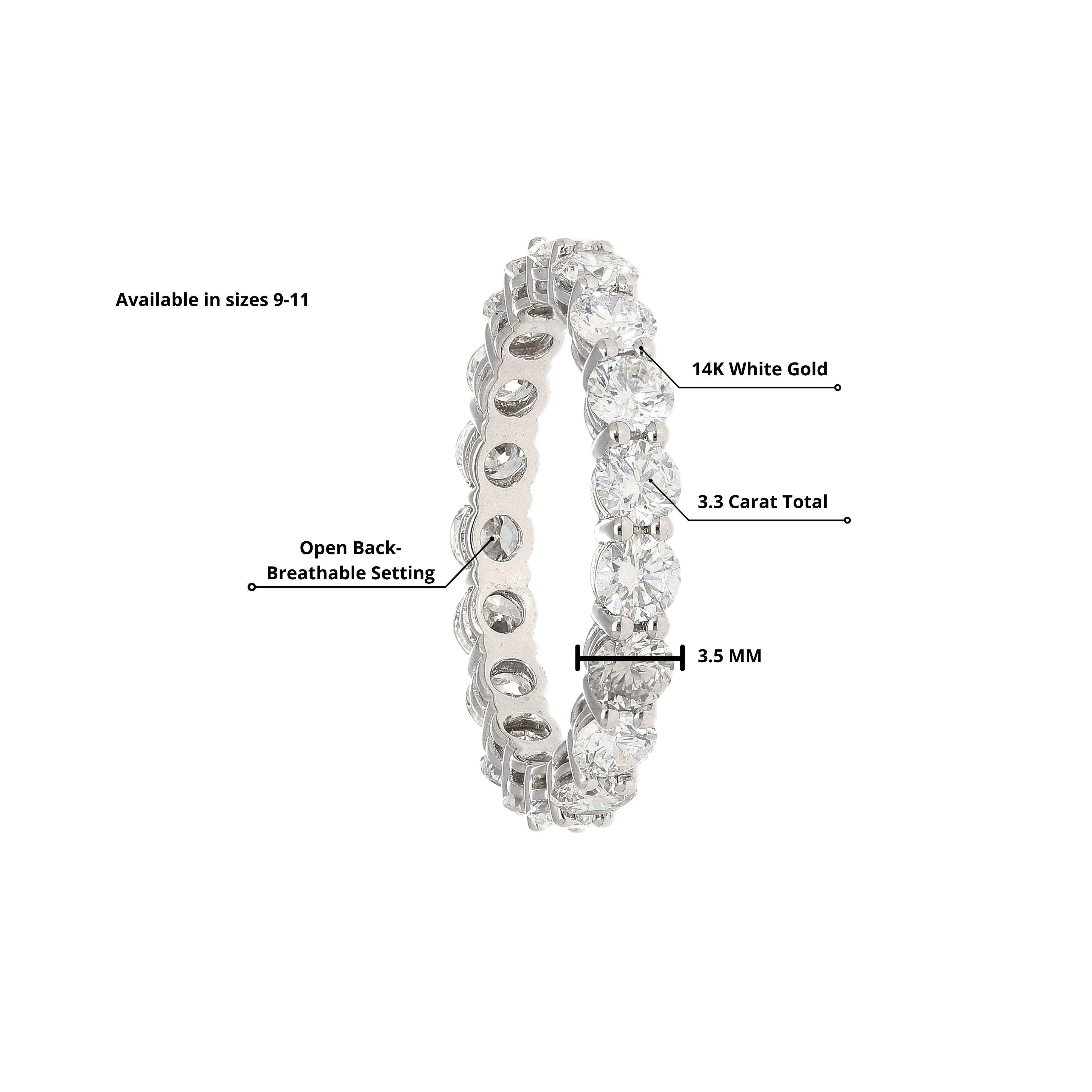 3.3 Carat Lab Grown Diamond Unisex Wedding Band 14K White Gold Size 9-11