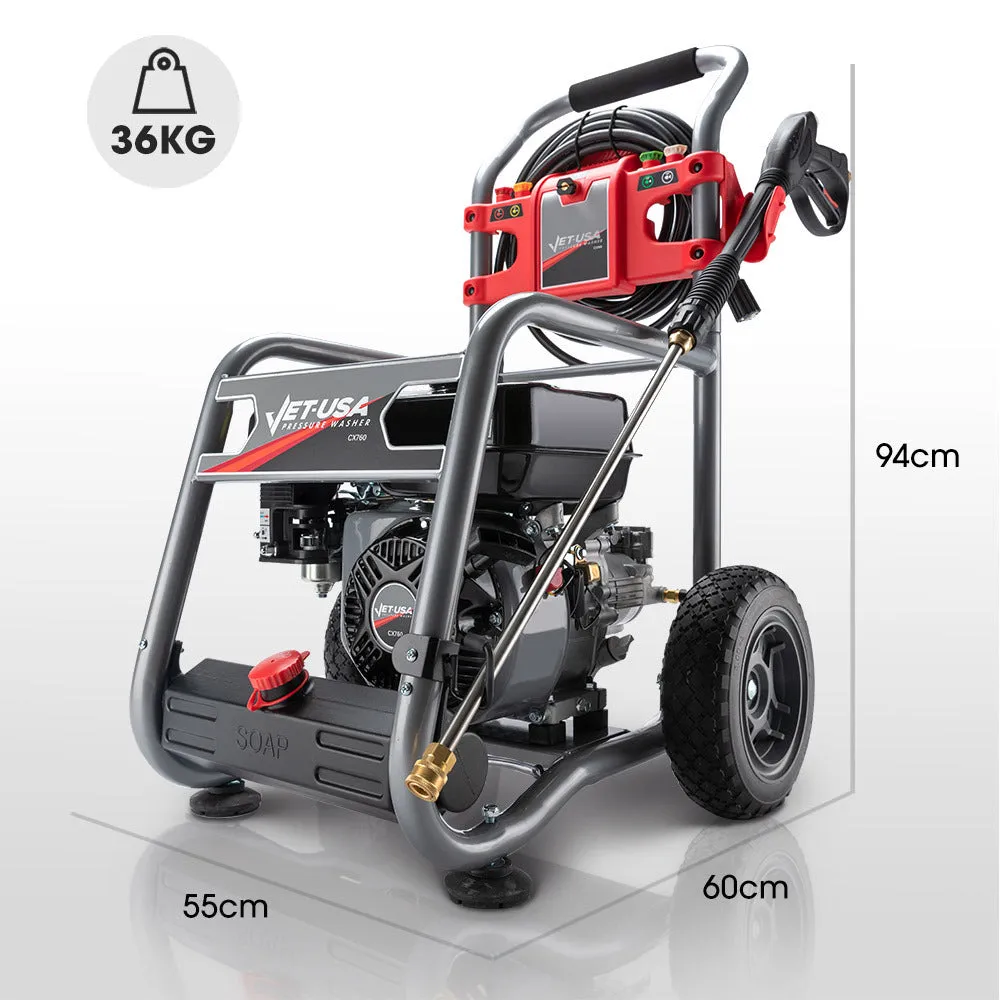 4800PSI Petrol Pressure Washer, 7HP, Axial Pump, 10m Hose - Jet-USA