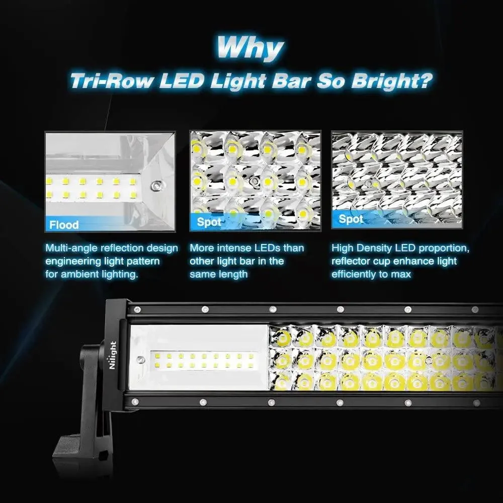 52 Inch 783W 78000LM Triple Row Curved Spot Flood LED Light Bar