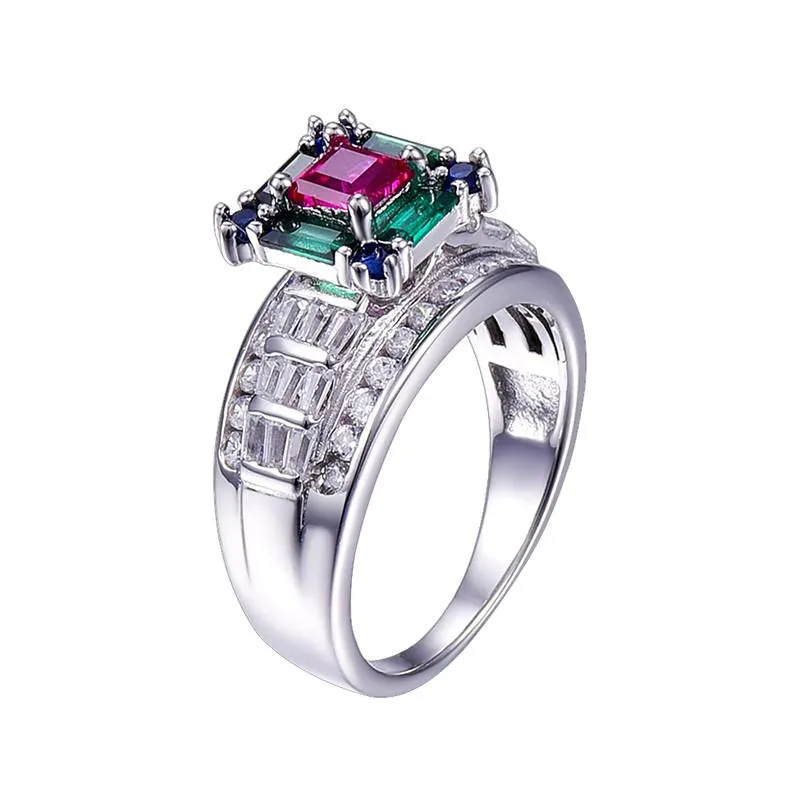 5.73ct Ruby Emerald Sapphire 925 Sterling Silver Wedding Ring