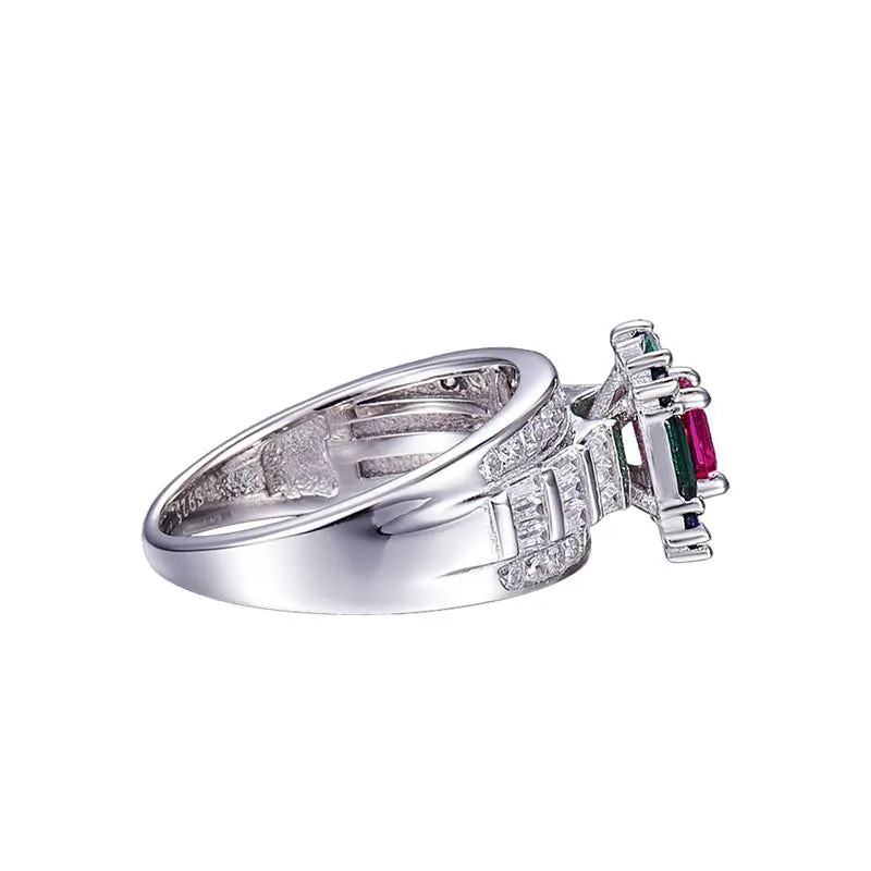 5.73ct Ruby Emerald Sapphire 925 Sterling Silver Wedding Ring