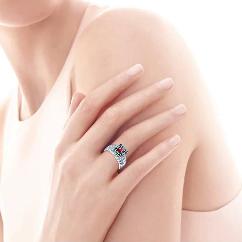 5.73ct Ruby Emerald Sapphire 925 Sterling Silver Wedding Ring