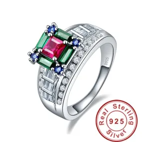 5.73ct Ruby Emerald Sapphire 925 Sterling Silver Wedding Ring