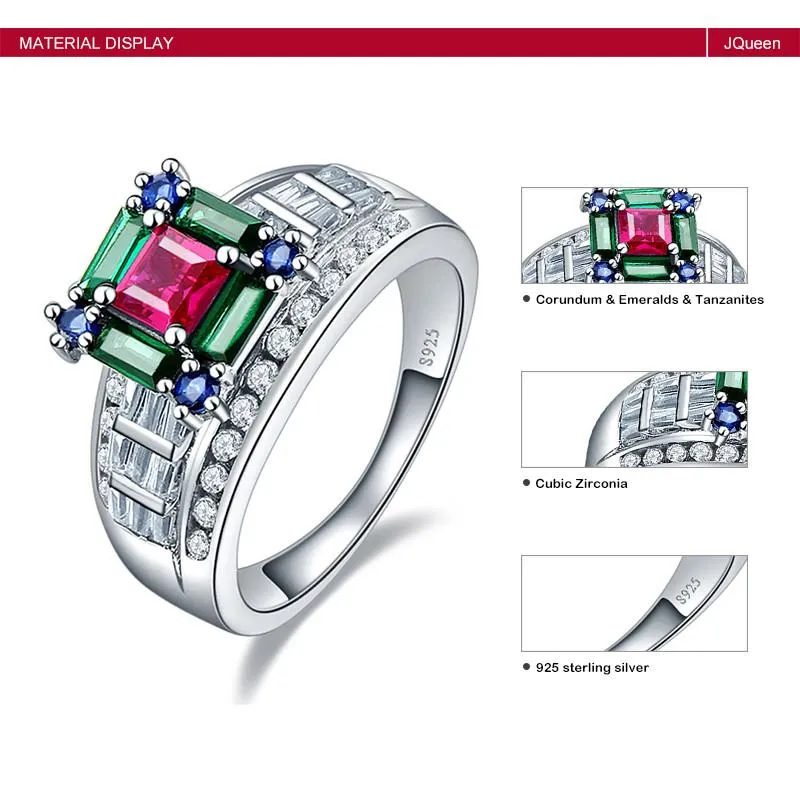 5.73ct Ruby Emerald Sapphire 925 Sterling Silver Wedding Ring